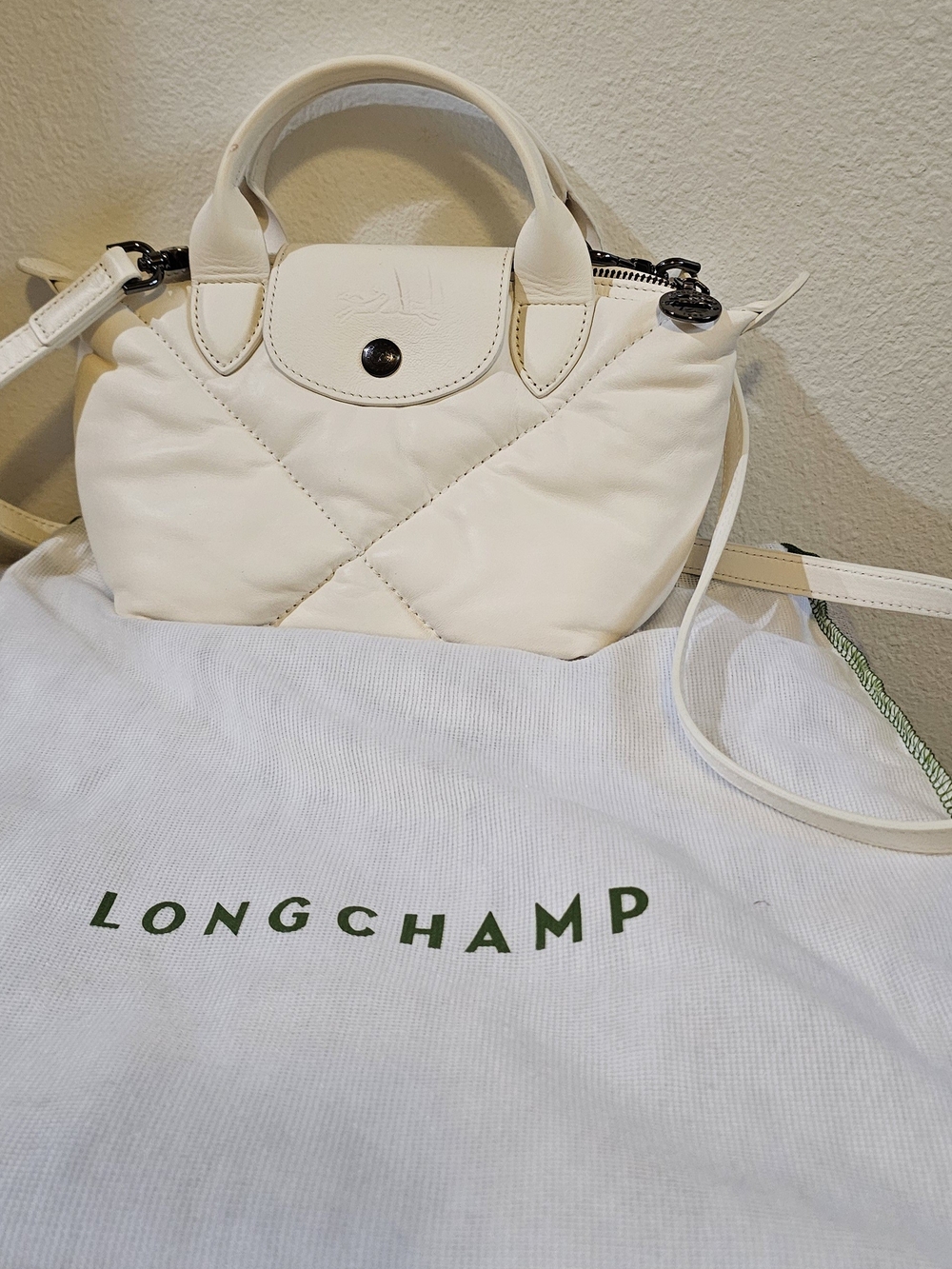 Longchamp White Quilted Mini Top-Handle Crossbody Bag